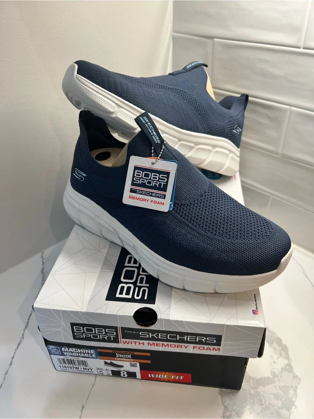 Skechers BOBS Sport B Flex Frigid Edge Navy Men's Size 8 Wide Fit 118107W NIB